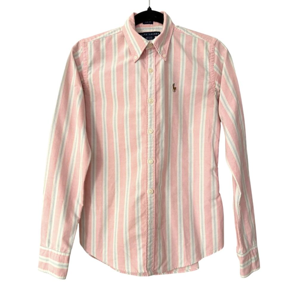 Ralph Lauren Pink Stripe Button Down Shirt Slim Fit LS  Pony Logo Classic 2 Y2K